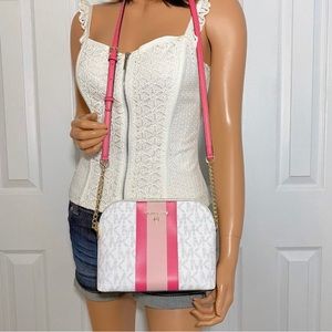 Michael Kors Pink Center Stripe Cindy Dome Crossbody Bag NWT